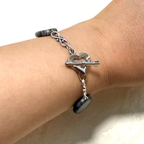 2/$20, Genuine Dark Grey Banded Agate Bracelet w/ Heart Arrow Toggle - Picture 8 of 10